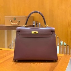 에르메스 켈리 25 셀리에 박스 와인 레드 골드 하드웨어 (100% HAND MADE)