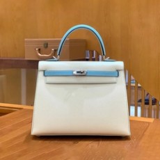 에르메스 켈리 25 셀리에 화이트 마카롱 실버 하드웨어 (100% HAND MADE)