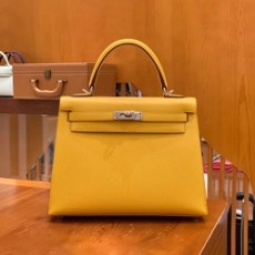 에르메스 켈리 25 셀리에 엠버 옐로우 실버 하드웨어 (100% HAND MADE)