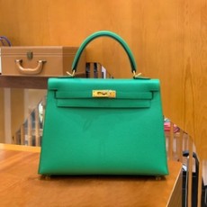 에르메스 켈리 25 셀리에 대나무 그린 골드 하드웨어 (100% HAND MADE)