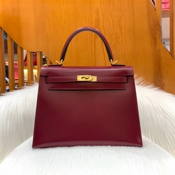 에르메스 켈리 25 셀리에 박스 레트로 레드 골드 하드웨어 (100% HAND MADE)