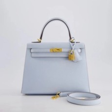 에르메스 켈리 25 셀리에 헤이즈 블루 골드 하드웨어 (100% HAND MADE)