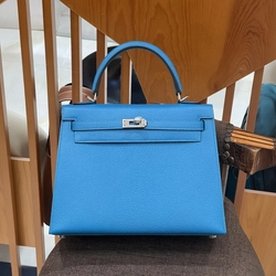 에르메스 켈리 25 셀리에 블루 프리다 실버 하드웨어 (100% HAND MADE)