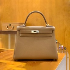 에르메스 켈리 28 르투르네 골드 브라운 실버 하드웨어 (100% HAND MADE)