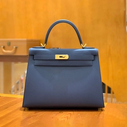 에르메스 켈리 28 셀리에 사파이어 블루 골드 하드웨어 (100% HAND MADE)