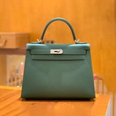 에르메스 켈리 28 셀리에 브리티시 그린 실버 하드웨어 (100% HAND MADE)