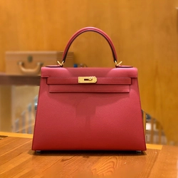 에르메스 켈리 28 셀리에 플래그 레드 골드 하드웨어 (100% HAND MADE)