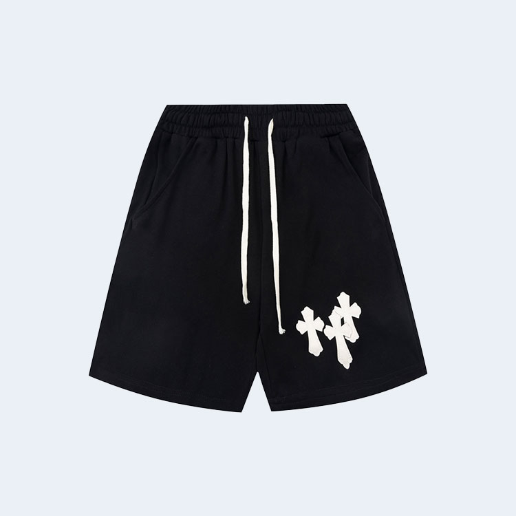 크롬하츠 크로스레더 화이트 와펜 쇼츠 블랙