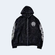 크롬하츠 블랙 토널 모노그램 스크롬 말굽 로고 집업 후디