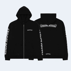 크롬하츠 스크롤 로고 플리스 집업 후드 블랙