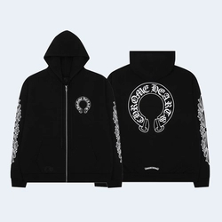 크롬하츠 말발굽 플로랄 플리스 집업 후드 블랙