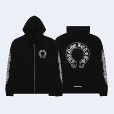 크롬하츠 말발굽 플로랄 플리스 집업 후드 블랙