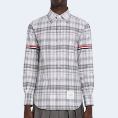 톰브라운 미디엄 그레이 스트라이프 플레이드 셔츠