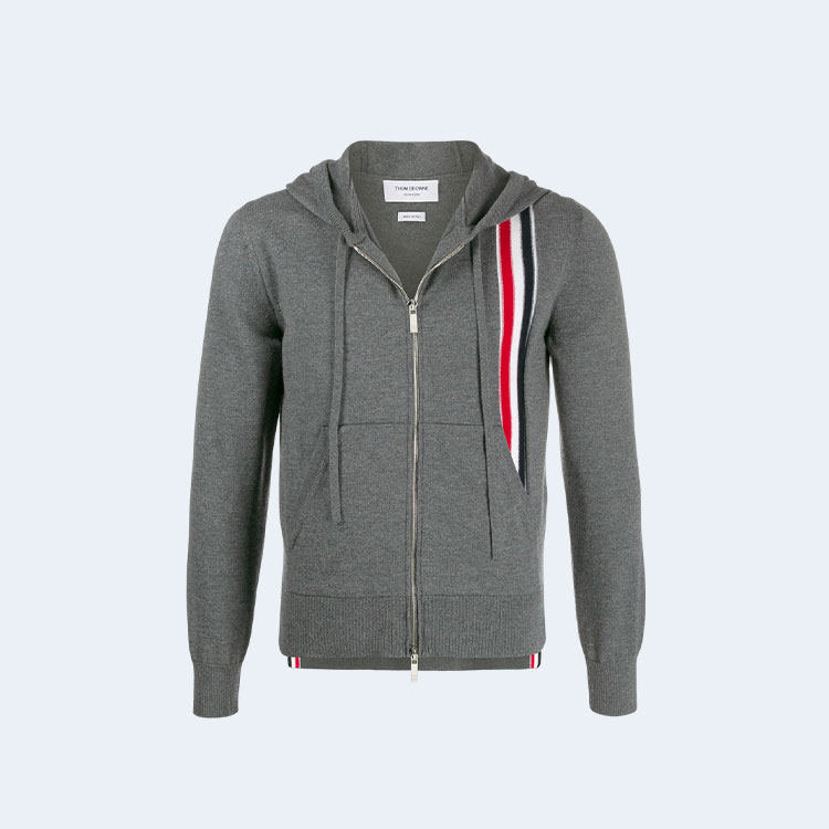 톰브라운 스트라이프 메리노 울 후드 그레이
