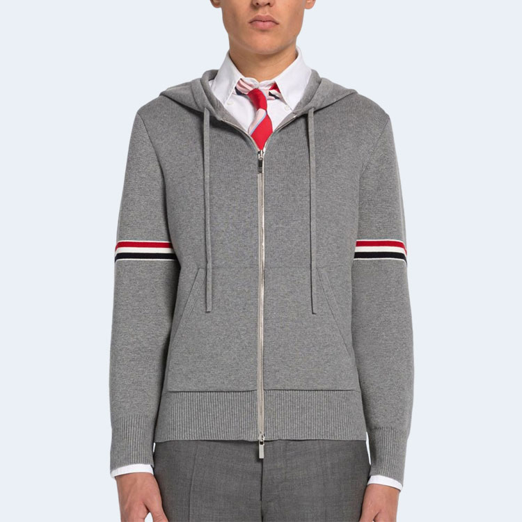 톰브라운 코튼 밀라노 암밴드 후디 그레이