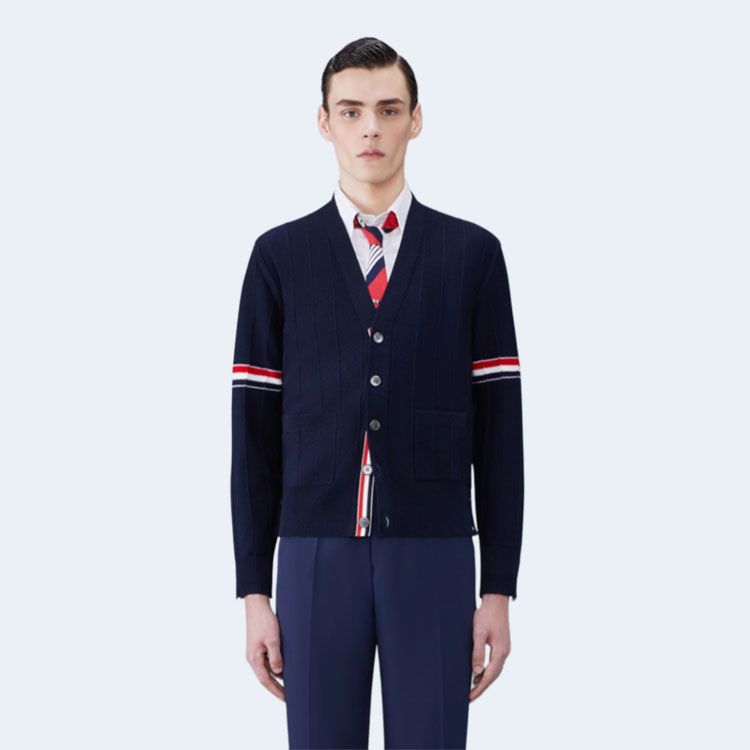 톰브라운 울 릴렉스 V넥 암밴드 가디건