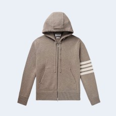 톰브라운 인타르시아 버전 울 집업 후디 베이지