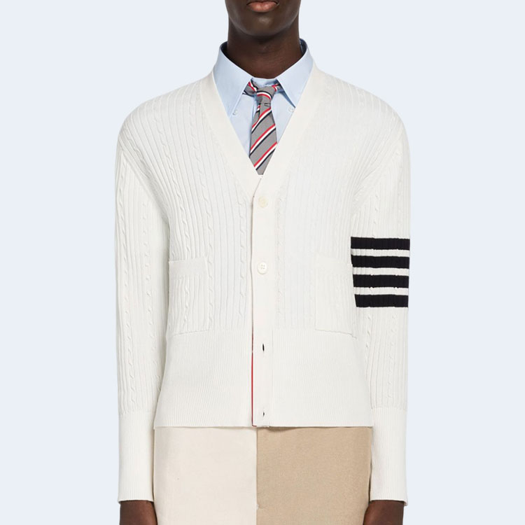 톰브라운 베이비 케이블 립 코튼 브이넥 카디건