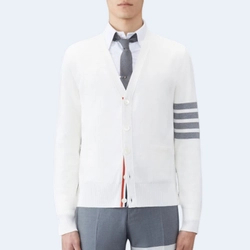 톰브라운 밀라노 브이넥 카디건 화이트