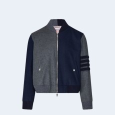 톰브라운 4선 펀믹스 플란넬 울 블루종 그레이 네이비