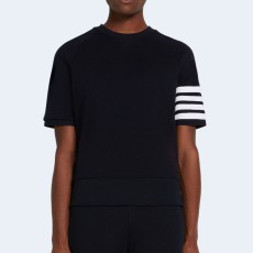 톰브라운 네이비 컴팩트 와플 4-바 쇼트 슬리브 스웨트셔츠