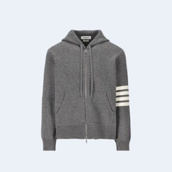 톰브라운 인타르시아 버전 울 집업 후디 그레이