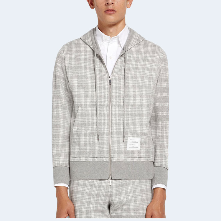 톰브라운 마이크로 체크 집업 후디 그레이