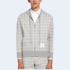 톰브라운 마이크로 체크 집업 후디 그레이