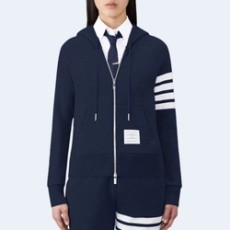 톰브라운 루프백 니트 스트라이프 클래식 후디 네이비