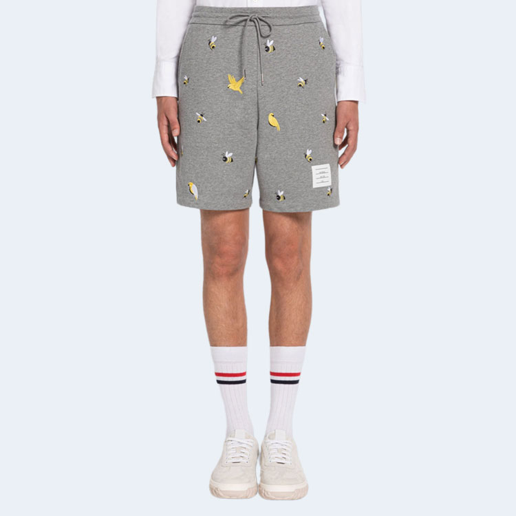 톰브라운 코튼 루프백 버드 앤 비 엠브로이더 스웨트 쇼츠