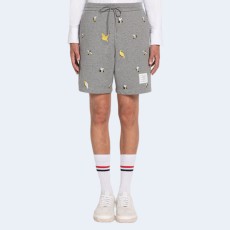 톰브라운 코튼 루프백 버드 앤 비 엠브로이더 스웨트 쇼츠