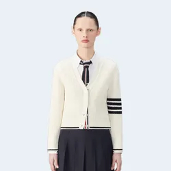 톰브라운 메리노 울 4-바 크롭 가디건