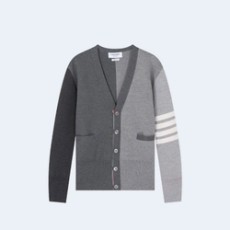 톰브라운 펀믹스 밀라노 스티치 파인 메리노 울 4-바 브이넥 카디건