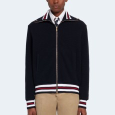 톰브라운 네이비 울 피케 릴렉스드 핏 퍼넬넥 집업 재킷