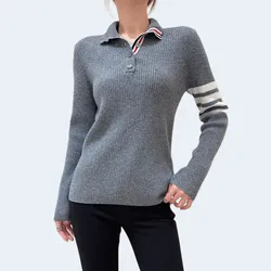 톰브라운 스트라이프 골지 니트 그레이