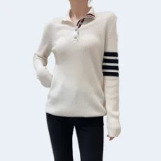 톰브라운 스트라이프 골지 니트 아이보리