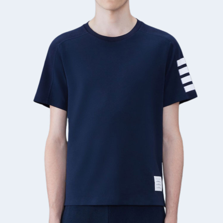 톰브라운 코튼 4-바 숏 슬리브 티셔츠 네이비