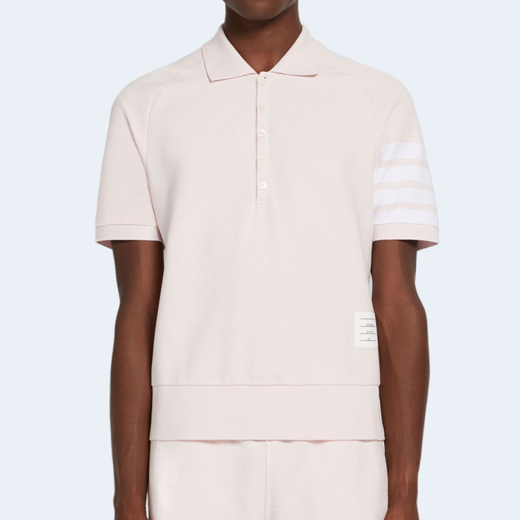 톰브라운 핑크 코튼 오토만 립 4-바 폴로 셔츠