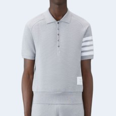 톰브라운 라이트 그레이 코튼 오토맨 립 4-바 폴로 셔츠