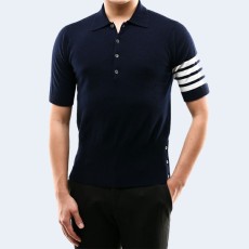 톰브라운 네이비 코튼 오토맨 립 4-바 폴로 셔츠