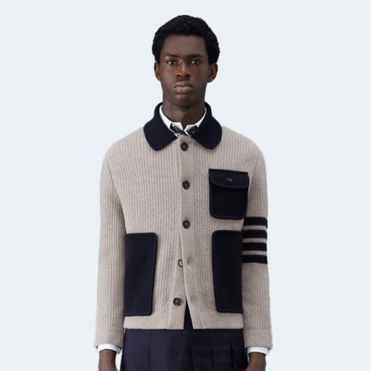 톰브라운 보일 울 하프 카디건 스티치 4-바 워크맨 재킷