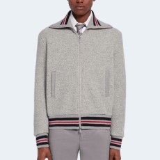 톰브라운 라이트 그레이 울 피케 릴렉스드 핏 퍼넬넥 집업 재킷