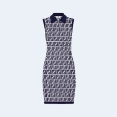 펜디 네이비 블루 FF 코튼 드레스