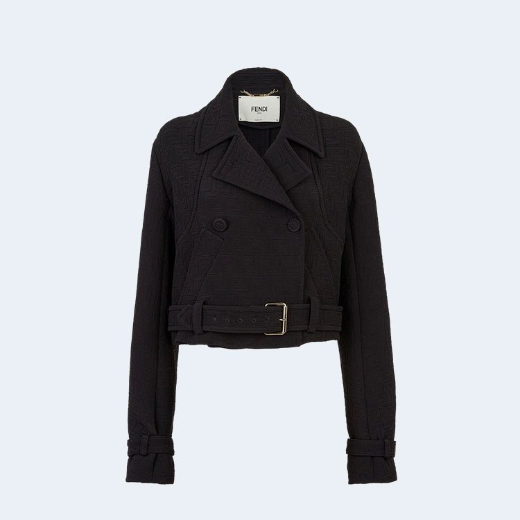 펜디 블랙 자카드 패브릭 블루종 자켓