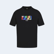 펜디 멀티컬러 로고 블랙 티셔츠