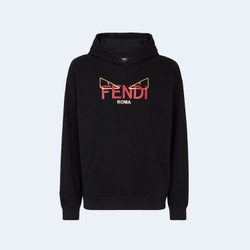 펜디 블랙 코튼 후드 스웨트셔츠