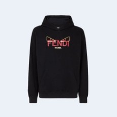 펜디 블랙 코튼 후드 스웨트셔츠
