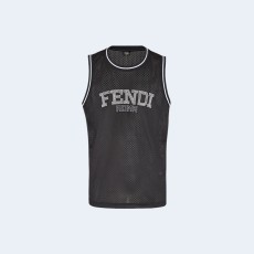 펜디 로고 자수 메쉬 탱크 탑 블랙