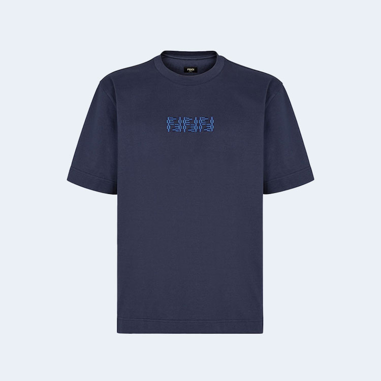 펜디 네이비 블루 코튼 티셔츠