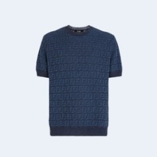 펜디 블루 FF 코튼 리넨 반팔 스웨터